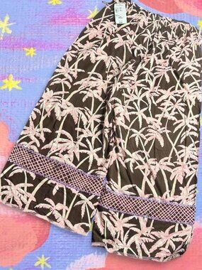 Vintage Y2K NWT Faith Brown and Pink Beaded Palm Tree Pants with Drawstring